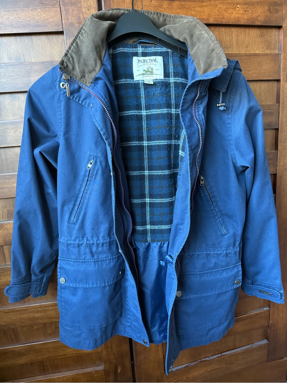 Vintage Pacific Trail Navy Blue Women’s Hooded Work Coat Parka Jacket